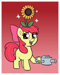 Size: 1872x2325 | Tagged: safe, artist:heretichesh, derpibooru import, apple bloom, earth pony, female, filly, flower, solo, sparkles, sunflower, watering can