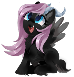 Size: 3735x3896 | Tagged: safe, artist:sorasku, derpibooru import, oc, oc:deerie, pegasus, pony, female, horns, mare, open mouth, open smile, simple background, smiling, solo, transparent background, unshorn fetlocks