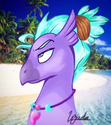 Size: 1080x1217 | Tagged: artist needed, safe, derpibooru import, seaspray, hippogriff, beach