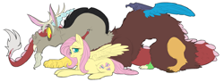 Size: 4808x1764 | Tagged: safe, artist:snspony, derpibooru import, discord, fluttershy, draconequus, pegasus, pony, discoshy, female, male, shipping, straight