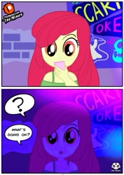 Size: 575x813 | Tagged: safe, artist:theminus, apple bloom, equestria girls, blacklight, looking at you, open mouth, question mark, speech bubble