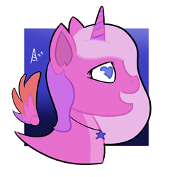 Size: 1000x1000 | Tagged: safe, artist:arthu, derpibooru import, oc, oc only, alicorn, pony, alicorn oc, bust, female, floating wings, heart eyes, horn, jewelry, mare, necklace, no pupils, open mouth, open smile, portrait, smiling, solo, wingding eyes, wings
