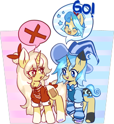 Size: 1600x1741 | Tagged: safe, artist:ube, artist:ubebreb, derpibooru import, oc, oc only, oc:bippity boppity, oc:french toast, pony, unicorn, clothes, female, hat, horn, mage, manga style, pony town, siblings, sisters, speech bubble, unicorn oc, witch hat, wizard