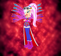 Size: 776x712 | Tagged: safe, artist:prettycelestia, artist:user15432, artist:venjix5, derpibooru import, human, equestria girls, alternate hairstyle, barely eqg related, base used, bayonetta, bayonetta 2, boots, clothes, colored wings, crossed arms, crossover, crystal sirenix, dress, equestria girls style, equestria girls-ified, fairy, fairy wings, fairyized, flower, flower in hair, goggles, gradient wings, high heel boots, high heels, jeanne, long hair, ponytail, red dress, red wings, shoes, sirenix, space background, sparkly wings, wings, winx, winx club, winxified