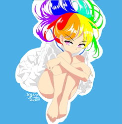 Size: 777x791 | Tagged: safe, artist:cz, derpibooru import, rainbow dash, human, anime style, bottomless, clothes, eyebrows, eyebrows visible through hair, humanized, light skin, nudity, partial nudity