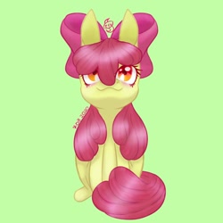 Size: 1024x1024 | Tagged: safe, artist:eithene14, derpibooru import, apple bloom, earth pony, pony, :3, blushing, female, filly, looking up, sitting, solo