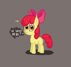 Size: 904x841 | Tagged: safe, artist:thesubtle, derpibooru import, apple bloom, earth pony, pony, female, filly, looking at you, solo, speech bubble, u wot m8