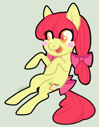 Size: 782x1000 | Tagged: safe, artist:soulnik, derpibooru import, apple bloom, earth pony, pony, alternate cutie mark, blush sticker, blushing, female, filly, open mouth, open smile, smiling, solo