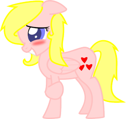 Size: 665x630 | Tagged: safe, artist:zombietator, derpibooru import, oc, oc only, oc:claire, pegasus, pony, blushing, eyelashes, female, grin, mare, pegasus oc, raised hoof, raised leg, simple background, smiling, solo, transparent background, wings