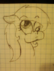 Size: 480x640 | Tagged: safe, artist:zombietator, derpibooru import, oc, oc only, oc:claire, earth pony, pony, bust, derp, earth pony oc, eyelashes, graph paper, lineart, puffy cheeks, solo, traditional art