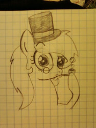 Size: 480x640 | Tagged: safe, artist:zombietator, derpibooru import, oc, oc only, oc:claire, earth pony, pony, earth pony oc, graph paper, hat, lineart, monocle, pipe, smoking, top hat, traditional art