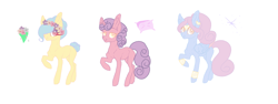 Size: 1762x664 | Tagged: safe, artist:aonairfaol, derpibooru import, oc, oc only, earth pony, pegasus, pony, base used, earth pony oc, floral head wreath, flower, pegasus oc, raised hoof, raised leg, simple background, smiling, white background