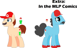 Size: 877x545 | Tagged: safe, artist:selenaede, artist:victorfazbear, derpibooru import, earth pony, pony, barely pony related, base used, blue eyes, brown mane, cap, crossover, cutie mark, facial hair, gray mane, hat, male, mario, mario's hat, moustache, ponified, simple background, stallion, standing, super mario bros., tail, transparent background, unshorn fetlocks