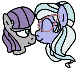 Size: 1000x900 | Tagged: safe, artist:jadethepegasus, derpibooru import, maud pie, sugarcoat, earth pony, pony, boop, equestria girls ponified, eyes closed, eyeshadow, female, glasses, head only, lesbian, makeup, mare, maudcoat, noseboop, ponified, shipping, simple background, transparent background