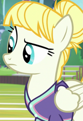 Size: 389x564 | Tagged: safe, derpibooru import, screencap, summer breeze, pegasus, pony, 2 4 6 greaaat, season 9, blue eyes, female, folded wings, friendship student, mare, solo, wings, yellow mane