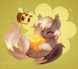 Size: 3016x2696 | Tagged: safe, artist:dedfriend, derpibooru import, oc, oc only, bat pony, bee, insect, pony, bat pony oc, cute, eating, food, honey, minecraft, solo