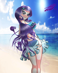 Size: 1080x1350 | Tagged: safe, artist:mlp-france-yt, derpibooru import, rarity, human, beach, clothes, female, humanized, solo, swimsuit