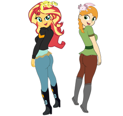 Size: 4200x3960 | Tagged: safe, artist:gmaplay, derpibooru import, ray, sunset shimmer, gecko, equestria girls, alex, axolotl, bunset shimmer, butt, duo, duo female, female, minecraft, solo, sunset shimmer day