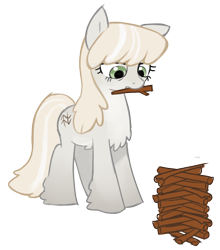 Size: 1400x1591 | Tagged: safe, artist:marbo, ponerpics import, oc, oc only, oc:forest ken, pony, female, mare, simple background, snowpony (species), solo, stick, taiga pony, transparent background