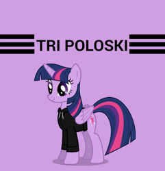 Size: 962x1000 | Tagged: safe, artist:edy_january, derpibooru import, edit, screencap, twilight sparkle, twilight sparkle (alicorn), alicorn, album, album cover, clothes, davay, gopnik, hardbass, hoodie, jacket, slav, solo, song, tri poloski, tri poloski (songs), twi poloski, vector, vector edit