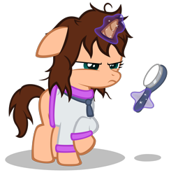 Size: 3120x3180 | Tagged: safe, artist:strategypony, derpibooru import, oc, oc only, oc:chloe adore, pony, unicorn, brush, clothes, cute, ears, female, filly, floppy ears, glowing, glowing horn, hairbrush, horn, magic, messy mane, raised hoof, raised leg, robe, scowl, simple background, telekinesis, transparent background, unamused, unicorn oc, younger