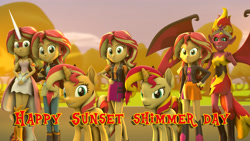 Size: 3840x2160 | Tagged: safe, artist:fazbearsparkle, derpibooru import, sunset satan, sunset shimmer, pony, unicorn, better together, equestria girls, equestria girls (movie), friendship games, 3d, daydream shimmer, self ponidox, source filmmaker, sunset shimmer day