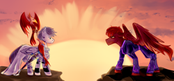 Size: 2480x1164 | Tagged: safe, derpibooru import, oc, oc:light knight, pegasus, phoenix, armor, knight, sun