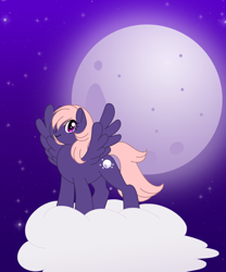 Size: 832x1000 | Tagged: safe, artist:akuoreo, derpibooru import, oc, oc only, pegasus, pony, cloud, female, full moon, mare, moon, on a cloud, solo, standing on a cloud