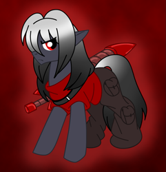 Size: 963x1000 | Tagged: safe, artist:akuoreo, derpibooru import, oc, oc only, elf pony, original species, pony, cargo pants, clothes, male, pants, shirt, solo, sword, weapon