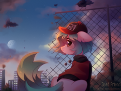 Size: 4000x3000 | Tagged: safe, artist:dedfriend, derpibooru import, oc, oc only, earth pony, pony, fence, solo