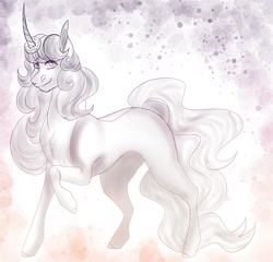 Size: 1772x1704 | Tagged: safe, artist:inisealga, derpibooru import, oc, oc only, oc:donut daydream, pony, unicorn, abstract background, commission, curved horn, donut, female, food, gradient background, horn, mare, sketch, solo, unicorn oc