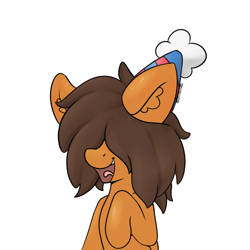 Size: 4000x4000 | Tagged: safe, artist:yelowcrom, derpibooru import, oc, oc only, oc:souplish, pony, absurd resolution, brown mane, bust, cute, ear fluff, ears, hair over eyes, hat, male, open mouth, party hat, simple background, stallion, watermark, white background