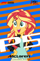 Size: 720x1080 | Tagged: safe, derpibooru import, sunset shimmer, equestria girls, excited, f1 2021, happy, logo, mclaren, solo