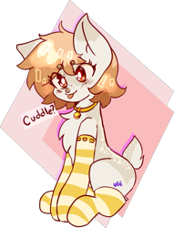 Size: 1095x1435 | Tagged: safe, artist:ube, artist:ubebreb, derpibooru import, oc, oc only, oc:peanut, deer, :p, bell, bell collar, chest fluff, clothes, collar, deer oc, one ear down, simple background, socks, solo, striped socks, tongue, tongue out, transparent background