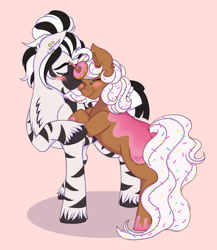 Size: 1334x1536 | Tagged: safe, artist:shamy-crist, derpibooru import, oc, oc only, oc:donut daydream, pony, unicorn, zebra, donut, female, food, mare