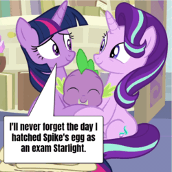 Size: 960x960 | Tagged: safe, edit, edited screencap, editor:undeadponysoldier, screencap, spike, starlight glimmer, twilight sparkle, twilight sparkle (alicorn), alicorn, dragon, pony, unicorn, a horse shoe-in, animated, animated comic, best friends, best friends until the end of time, crying, cute, daaaaaaaaaaaw, emotional, family, female, glimmerbetes, group hug, happy, heartwarming, hug, i love you, male, mare, scroll, speech bubble, spikabetes, spikelove, tears of joy, teary eyes, touching, twiabetes, wholesome, winged spike