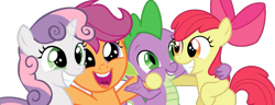 Size: 989x378 | Tagged: safe, edit, editor:undeadponysoldier, apple bloom, scootaloo, spike, sweetie belle, adorabloom, applelove, arm on shoulder, best friends, best friends until the end of time, cute, cutealoo, cutie mark crusaders, daaaaaaaaaaaw, diasweetes, group hug, group photo, happy, scootalove, simple background, spikabetes, spikelove, sweetielove, they grow up so fast, transparent background, vector, vector edit