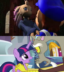 Size: 1920x2160 | Tagged: safe, derpibooru import, edit, edited screencap, screencap, discord, twilight sparkle, twilight sparkle (alicorn), alicorn, draconequus, pony, the ending of the end, axol, comparison, crying, crylight sparkle, female, male, smg4, super mario bros., tears of fear, the genesis arc