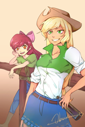 Size: 1680x2520 | Tagged: safe, artist:obsidian-chuan, derpibooru import, apple bloom, applejack, equestria girls, siblings