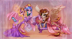 Size: 1280x703 | Tagged: safe, artist:cigarscigarettes, derpibooru import, oc, oc only, alicorn, pegasus, pony, alicorn oc, conjoined, conjoined twins, horn, multiple heads, two heads, wings