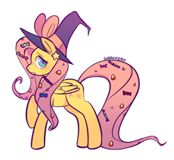 Size: 910x836 | Tagged: safe, artist:waackery, derpibooru import, fluttershy, pegasus, pony, candy, female, food, hat, mare, signature, simple background, solo, transparent background, witch hat
