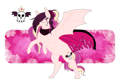 Size: 1788x1213 | Tagged: safe, artist:dr4m4-qu33n, derpibooru import, oc, oc only, bat pony, pony, bat pony oc, bat wings, female, magical lesbian spawn, mare, offspring, parent:fluttershy, parent:princess cadance, rearing, simple background, skull, smiling, smirk, solo, transparent background, wings