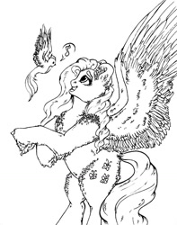 Size: 802x1017 | Tagged: safe, artist:skior, derpibooru import, fluttershy, bird, pony, monochrome, solo, traditional art