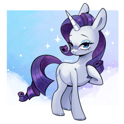 Size: 1200x1200 | Tagged: safe, artist:kraytt-05, derpibooru import, rarity, pony, unicorn, eyelashes, eyeshadow, female, hoof on chest, hoof polish, horn, lidded eyes, makeup, mare, smiling, solo, sparkles, standing, tail