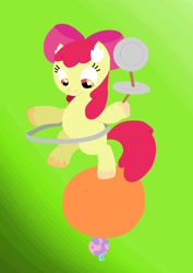 Size: 956x1352 | Tagged: safe, artist:peaches-n-charlotte, derpibooru import, apple bloom, earth pony, ball, female, filly, loop-de-hoop, plate, solo