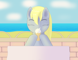 Size: 2888x2244 | Tagged: safe, artist:drakang, derpibooru import, derpy hooves, earth pony, pony, female, food, ice cream, mare, solo, sunny