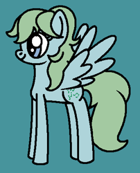 Size: 372x460 | Tagged: safe, artist:rainbowbro58, derpibooru import, medley, pegasus, pony, g1, g4, blue eyes, cute, female, g1 to g4, generation leap, green mane, mare, medleybetes, ms paint, simple background, smiling, solo, spread wings, standing, tail, teal background, wings