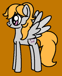 Size: 372x459 | Tagged: safe, artist:rainbowbro58, derpibooru import, surprise, pegasus, pony, g1, g4, adoraprise, cute, female, g0, g0 to g4, g1 to g4, generation leap, mare, my pretty pony, orange background, pink eyes, simple background, smiling, solo, spread wings, standing, tail, wings, yellow mane, yellow tail