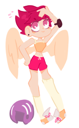 Size: 2020x3248 | Tagged: safe, artist:charlll, derpibooru import, scootaloo, human, clothes, helmet, humanized, midriff, shorts, simple background, solo, white background, winged humanization, wings