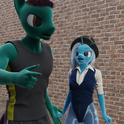 Size: 1620x1620 | Tagged: safe, artist:stellarator, derpibooru import, trixie, oc, anthro, unguligrade anthro, comic:we will be adored, comic:we will be adored part 21, 3d, blender, comic panel, cycles, hat, not sfm, nylons, top hat